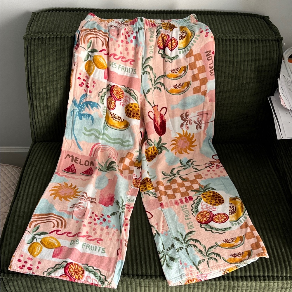 🎉5/$25 Women’s Wide Leg Fruit Print Lounge Pants - Pink Multi